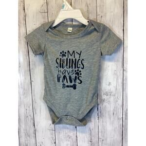 Baby Bodysuit Grey Cotton Blend “My Siblings Have Paws” 3–6 Months
